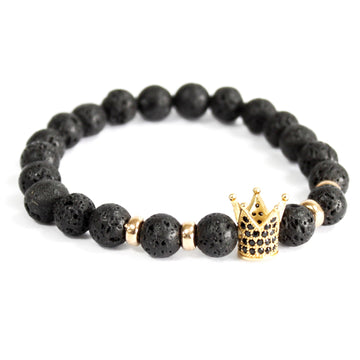 3x Gold Crown / Lava Stone - Gemstone Bracelet - Hira Online